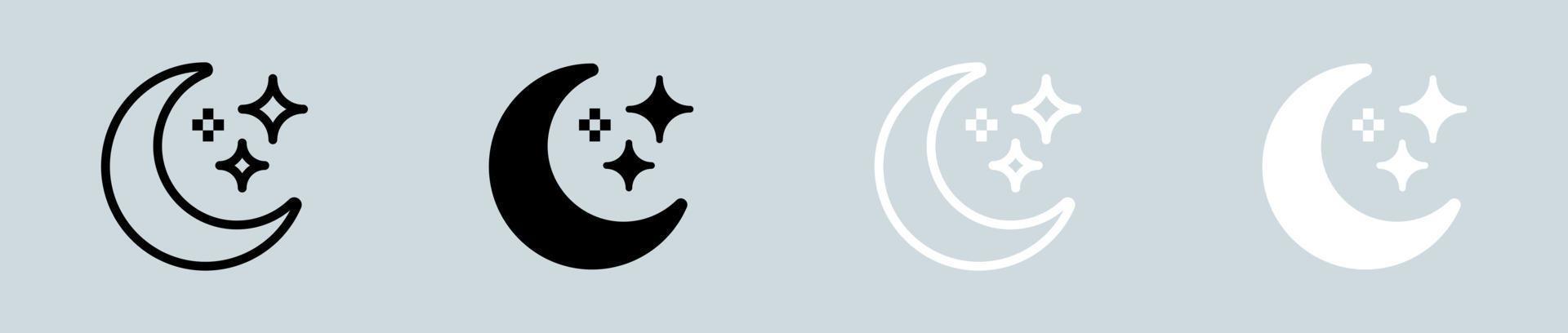 Moon icon set in black and white. Crescent signs vector illustration.