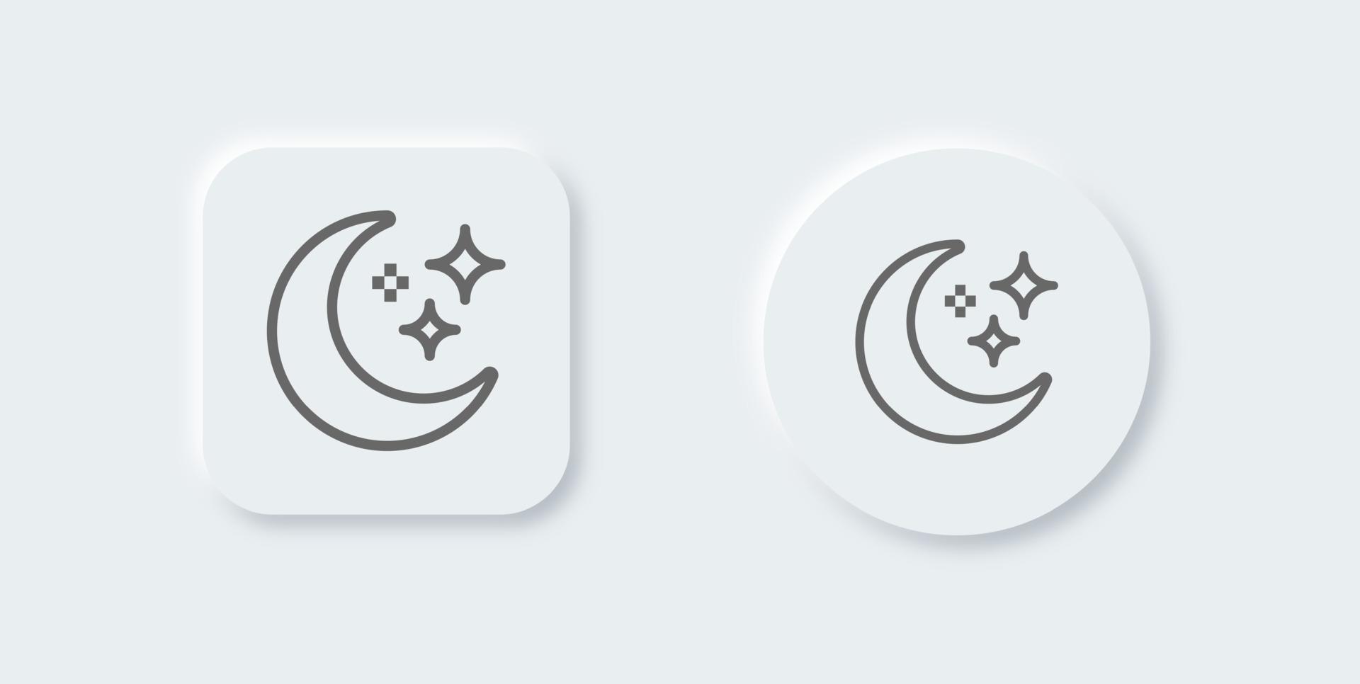 Moon line icon in neomorphic design style. Crescent signs vector illustration.