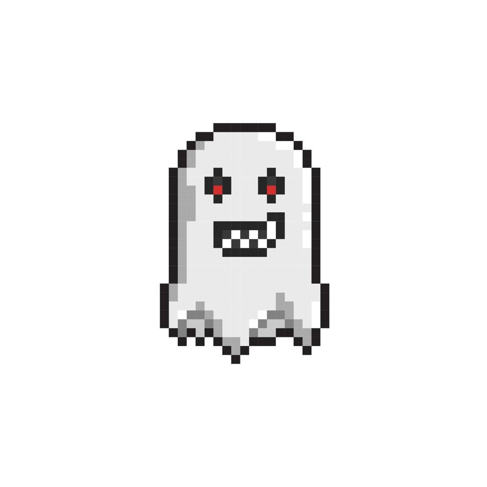ghost with evil smile face in pixel art style vector