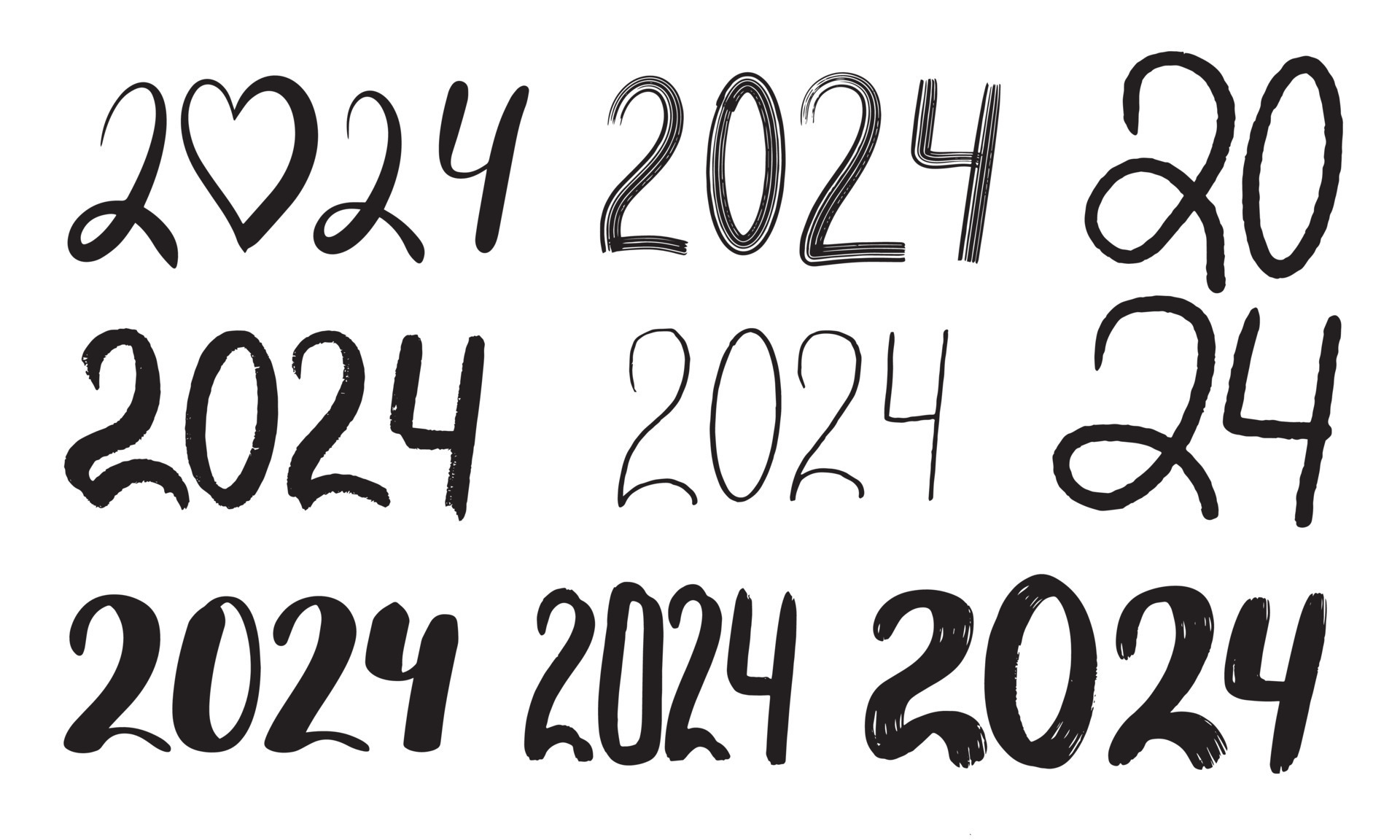 Big Set of 2025 logo text design. 2025 number hand drawn symbol