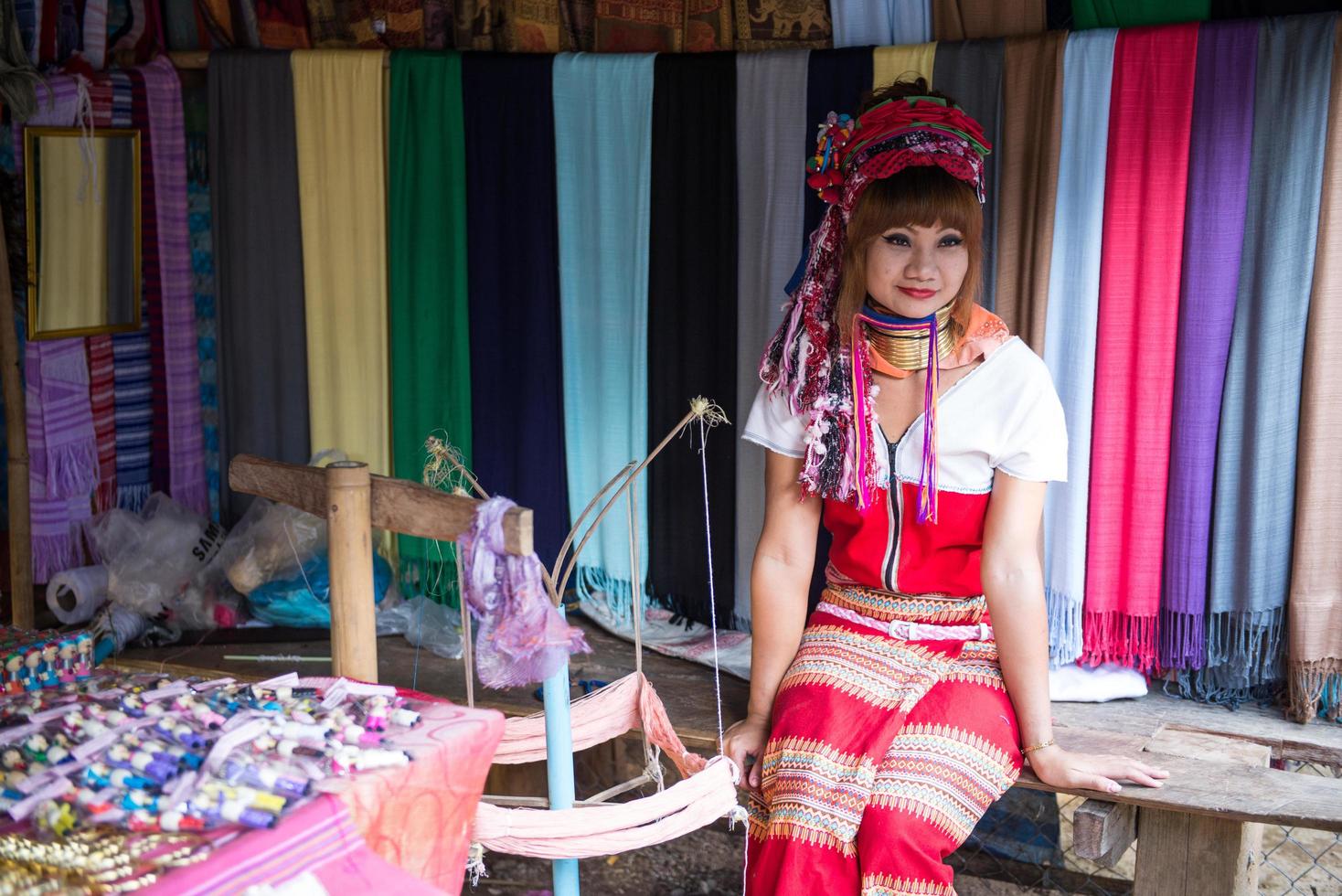 MAE HONG SON, THAILAND-NOV 21-Long neck Karen women, one hill tribe   in Huy Saur Tao village on 21 November, 2014 Mae Hong Son, Thailand photo