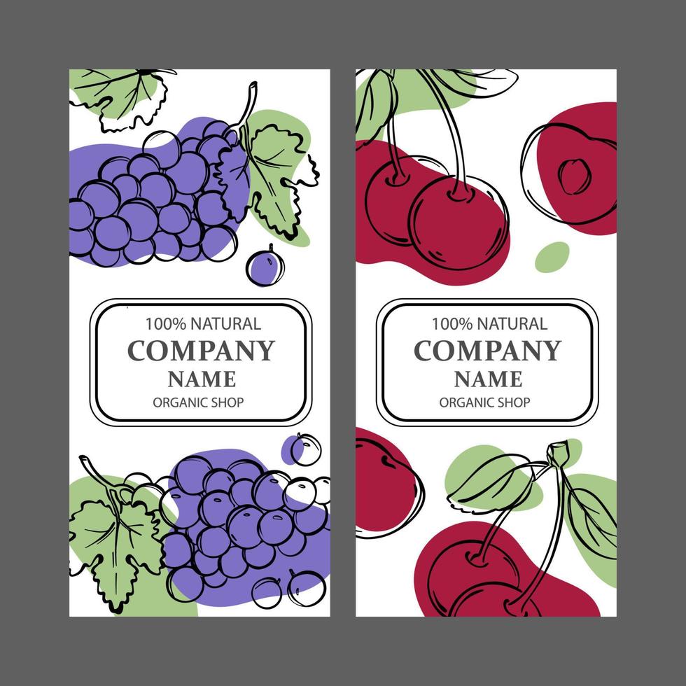 CHERRY AND GRAPE Label Templates Vintage Sketch Vector Set