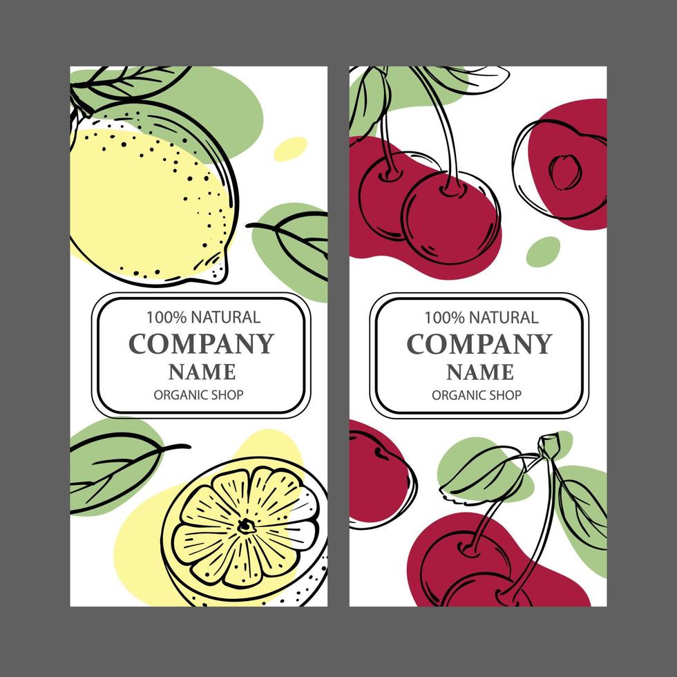 CHERRY AND LEMON Label Templates Vintage Sketch Vector Set