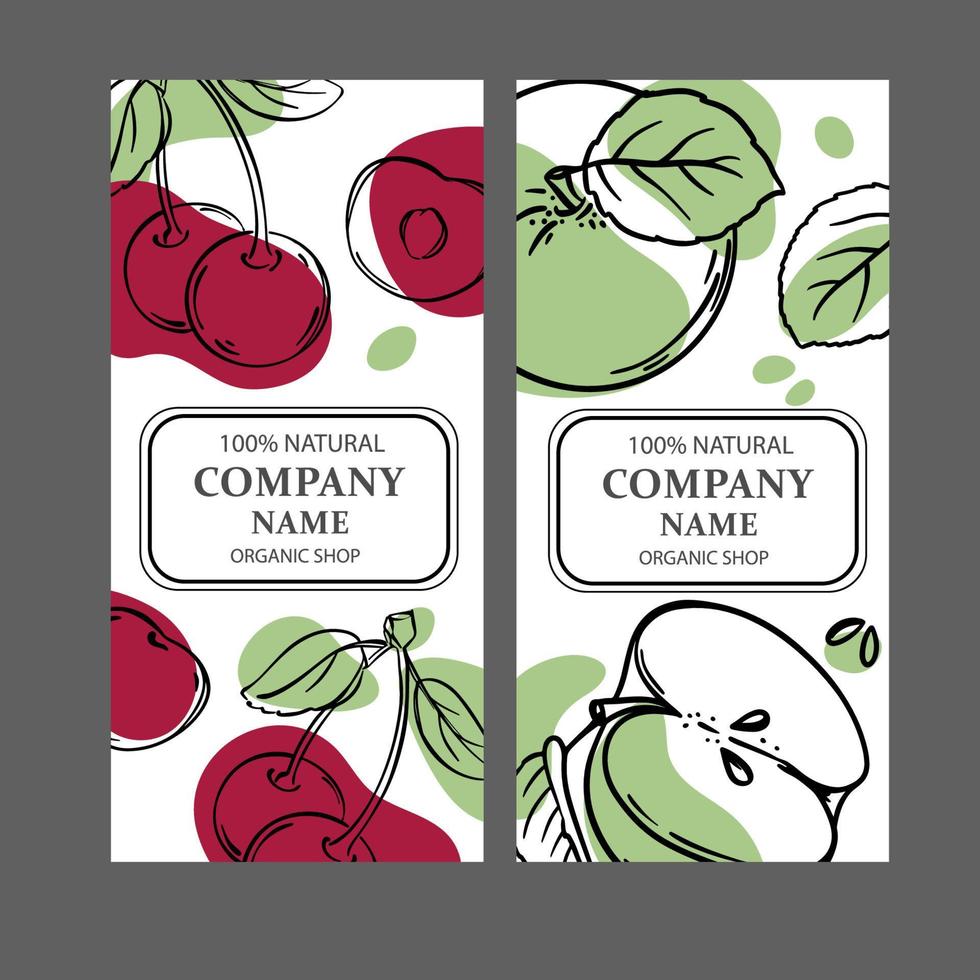 CHERRY AND APPLE Label Templates Vintage Sketch Vector Set 22033607 ...