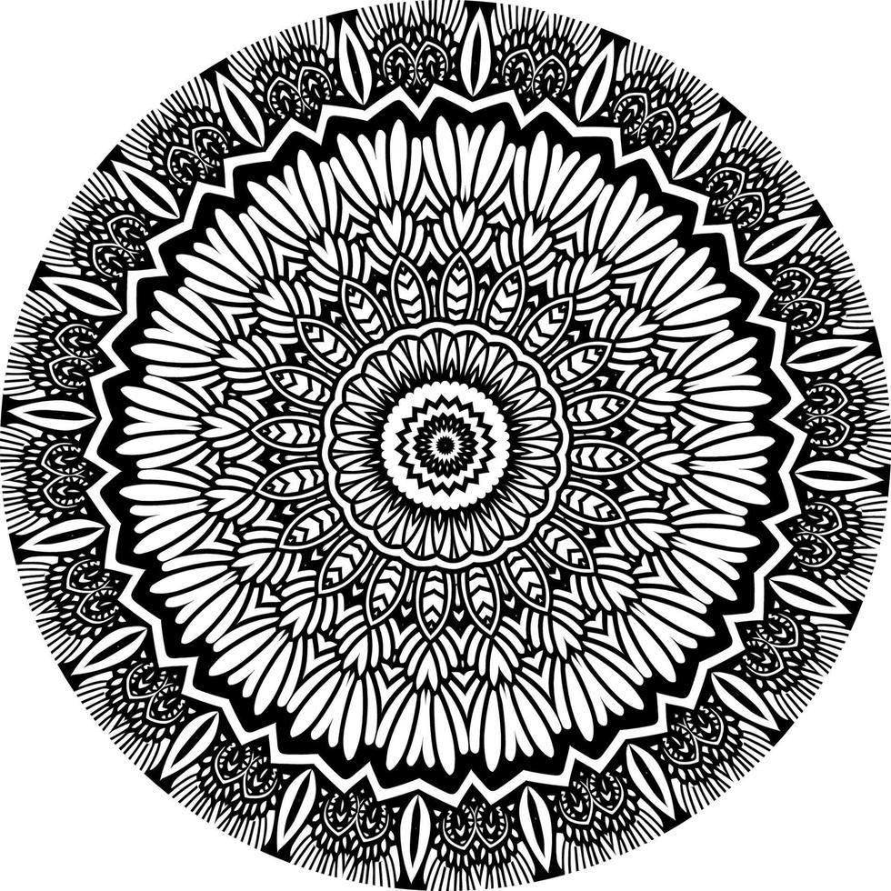 Adult coloring page with flowers pattern. Black and white doodle wreath. Floral mandala. Bouquet line art vector illustration isolated on white background. Round design element