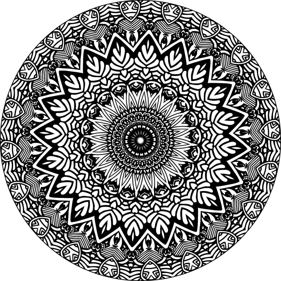 Outline round flower pattern in mehndi style for coloring book page. Antistress for adults and children. Doodle ornament in black and white. Hand draw vector illustration.