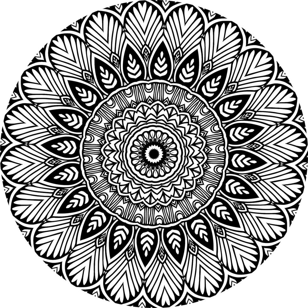 Adult coloring page with flowers pattern. Black and white doodle wreath. Floral mandala. Bouquet line art vector illustration isolated on white background. Round design element