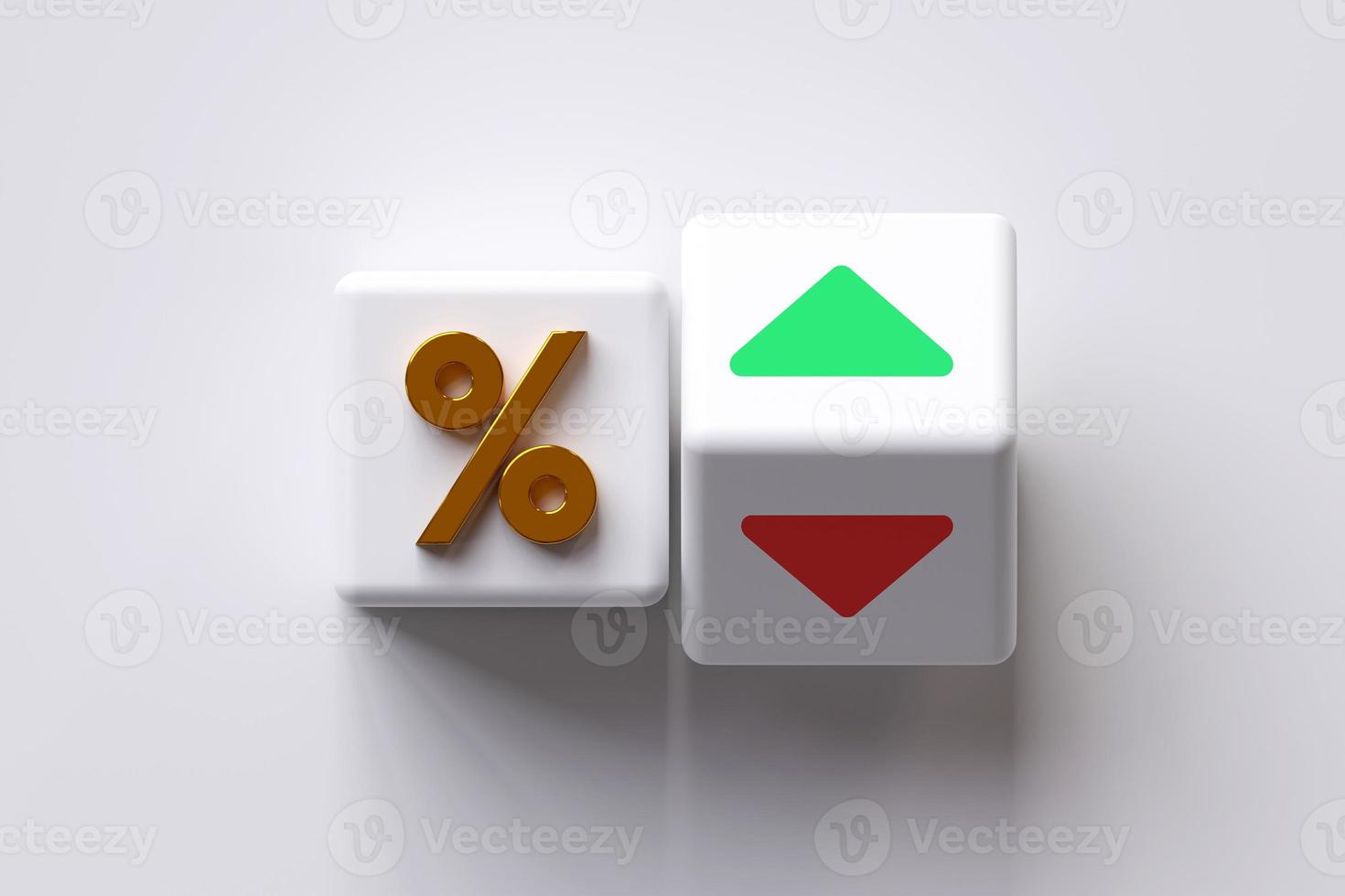 Percent with arrow up, down icon on cube. interest rate change, percentage rate is falling and rising. Business concept with copy space. photo