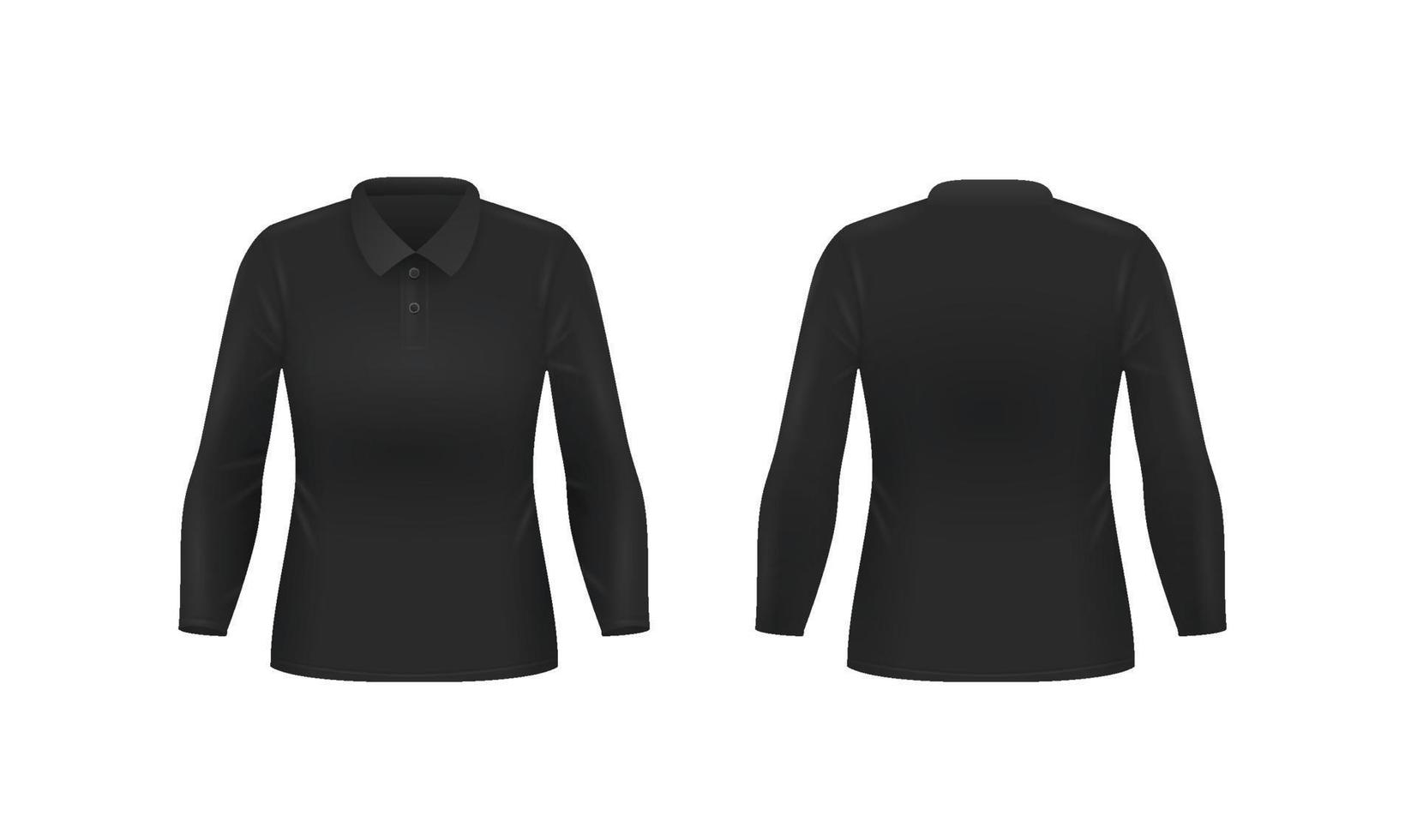 3D Girl Black Long Sleeve Polo Shirt Mockup vector