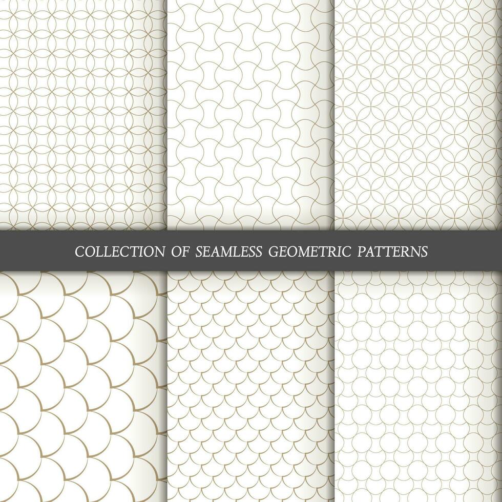 Set of 6 vector seamless patterns. Geometrical patterns on a white background.
