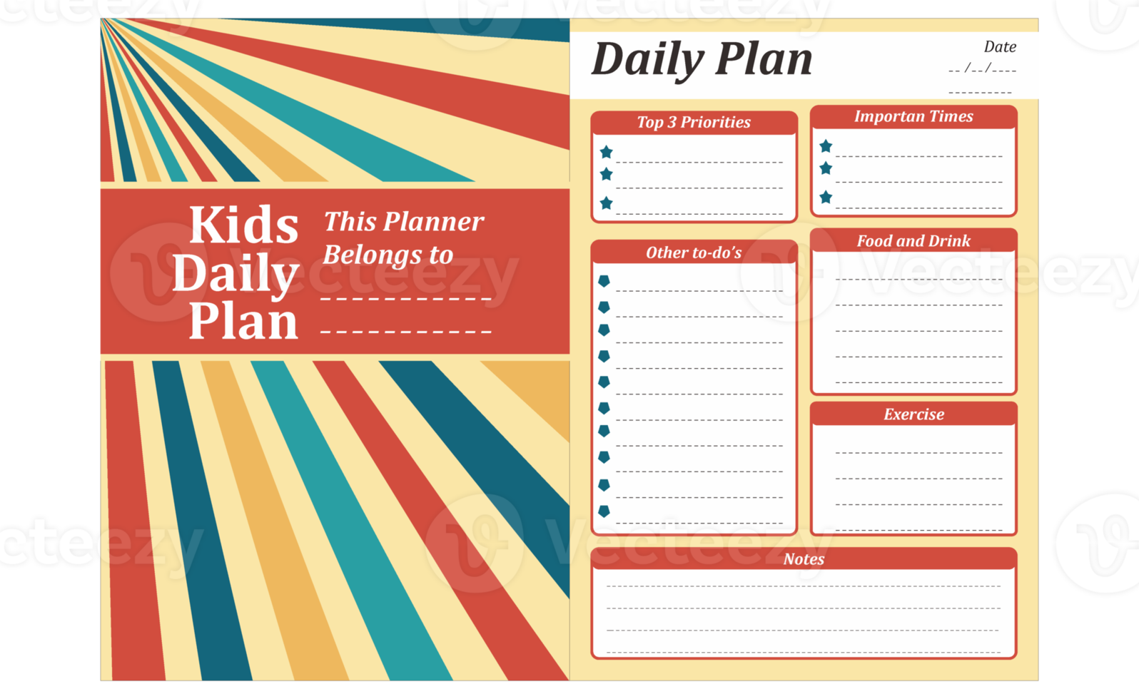 Kids Daily Plan Design With Retro Theme png