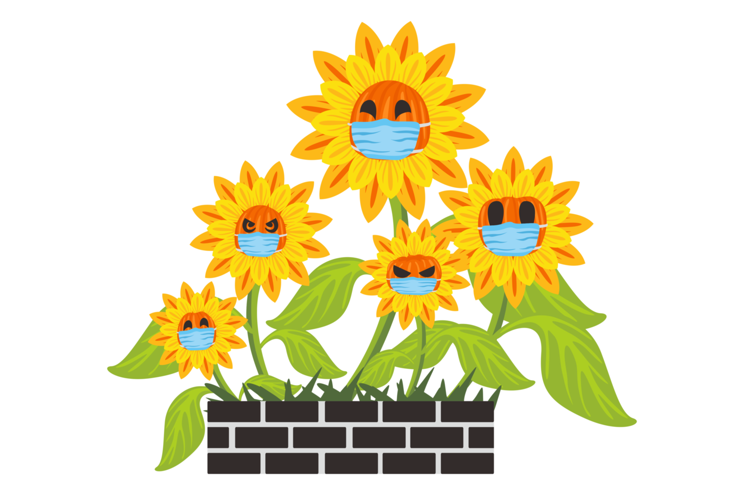 Halloween Pumpkin Sunflower Using Medical Mask png