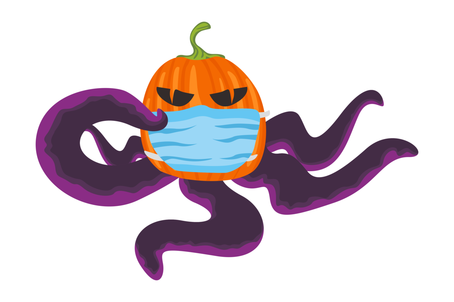 Halloween Pumpkin-Headed Purple Octopus Using a Medical Mask png