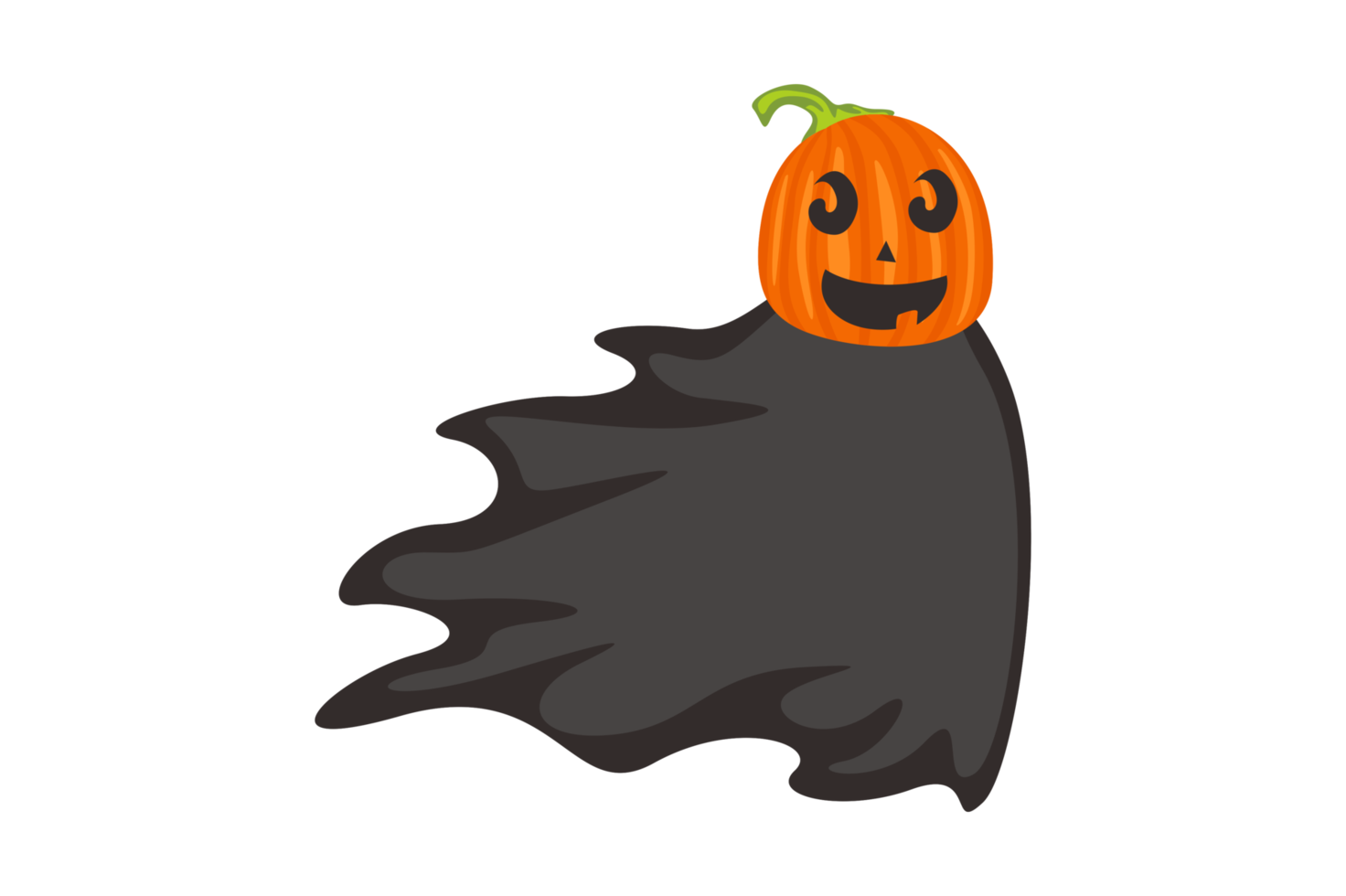 Halloween Pumpkin Headed Monster Wears Black Cloak png