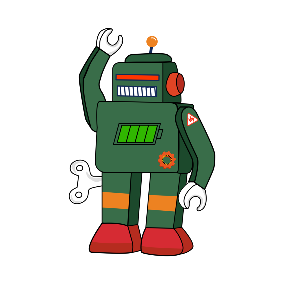 platt ikon design retro grön robot isolerat på vit bakgrund illustration png