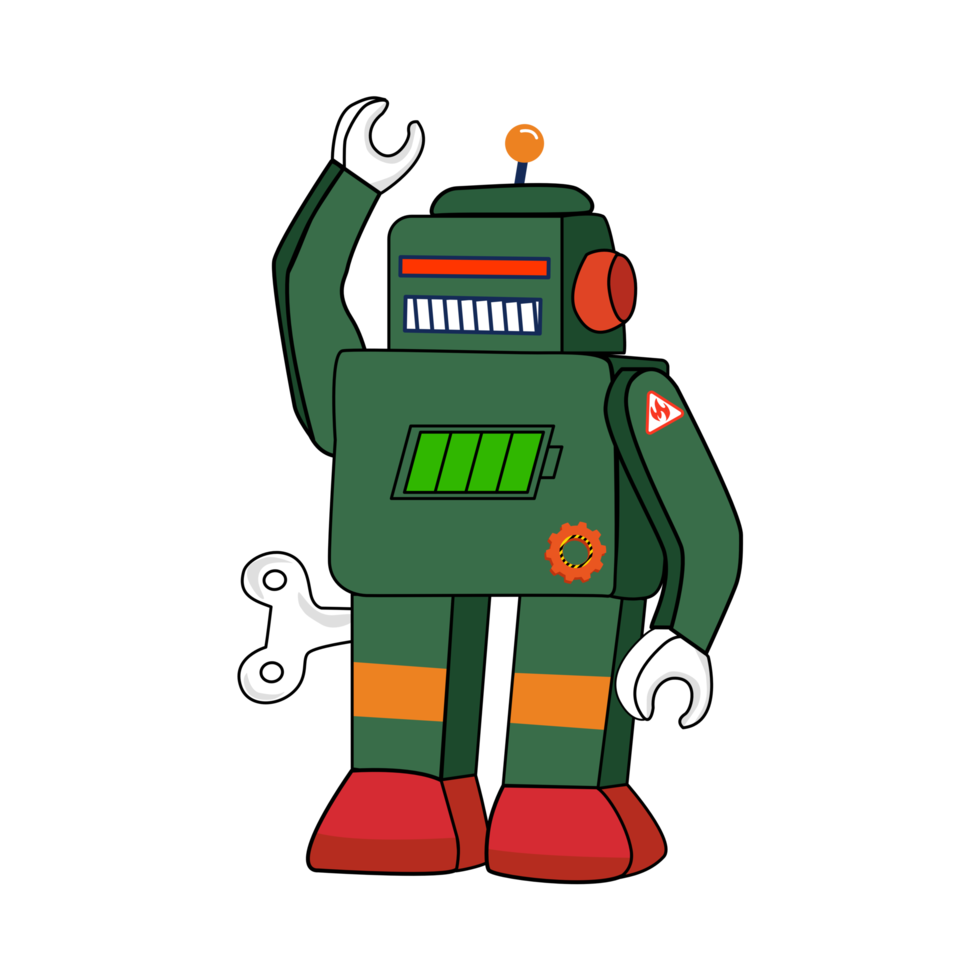 Flat icon design retro green robot isolated on white background illustration png