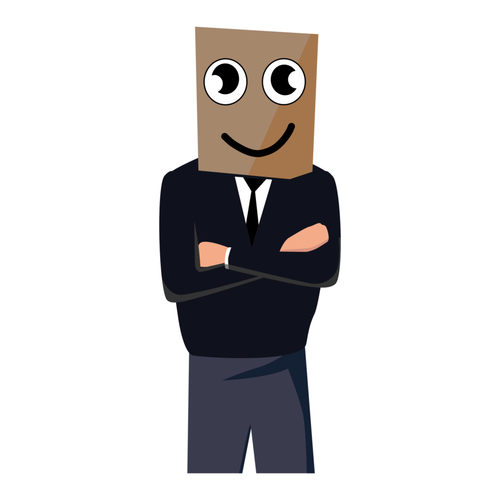 Business man cover head with paper bag png