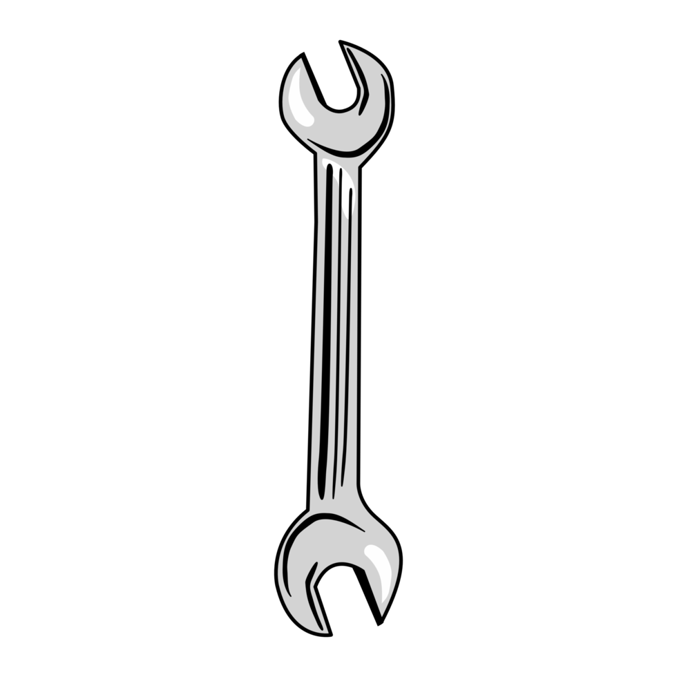 Vintage wrench or spanner repair tool. line cartoon png