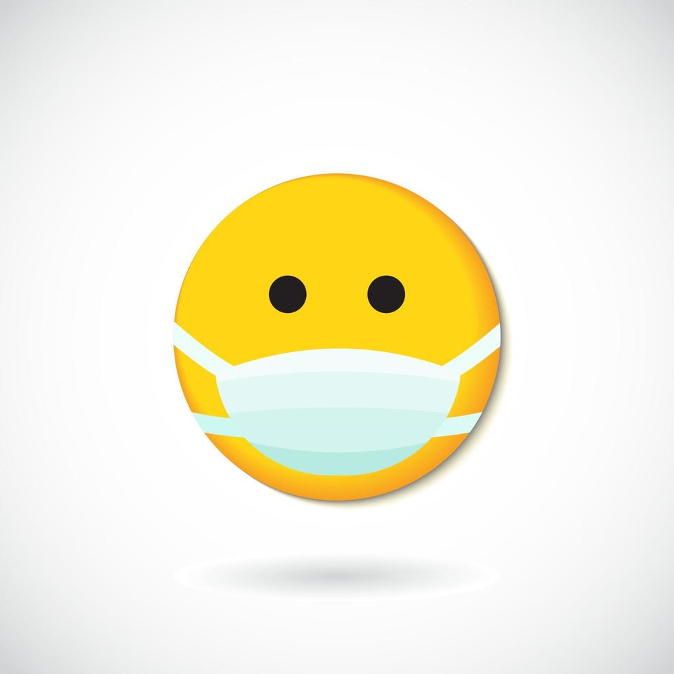 Emoji with mouth mask - yellow face with closed eyes wearing a white surgical mask vector