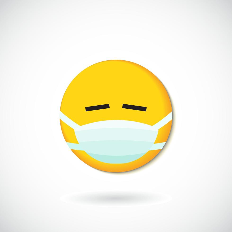Emoji with mouth mask - yellow face with closed eyes wearing a white surgical mask vector