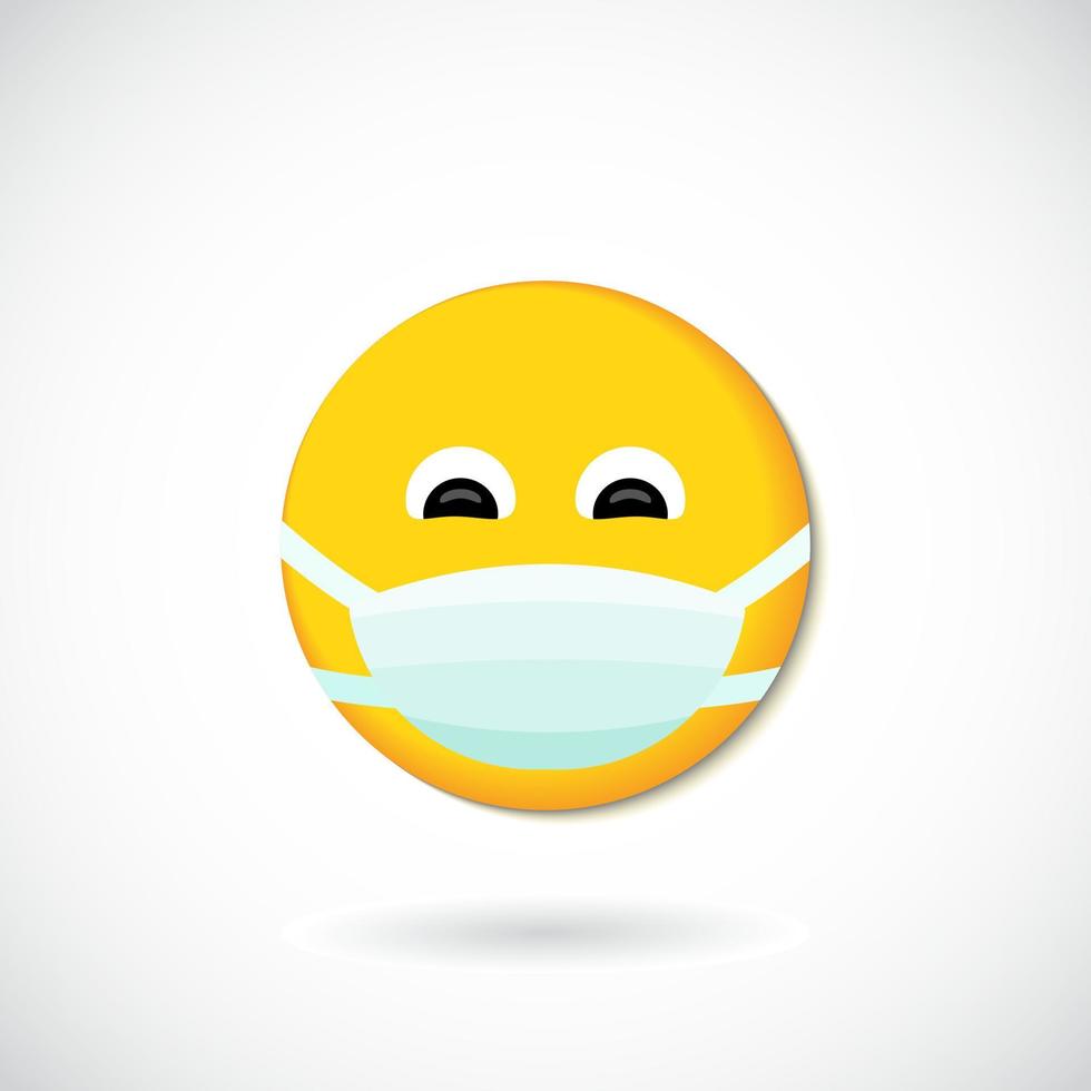 Emoji with mouth mask - yellow face with closed eyes wearing a white surgical mask vector