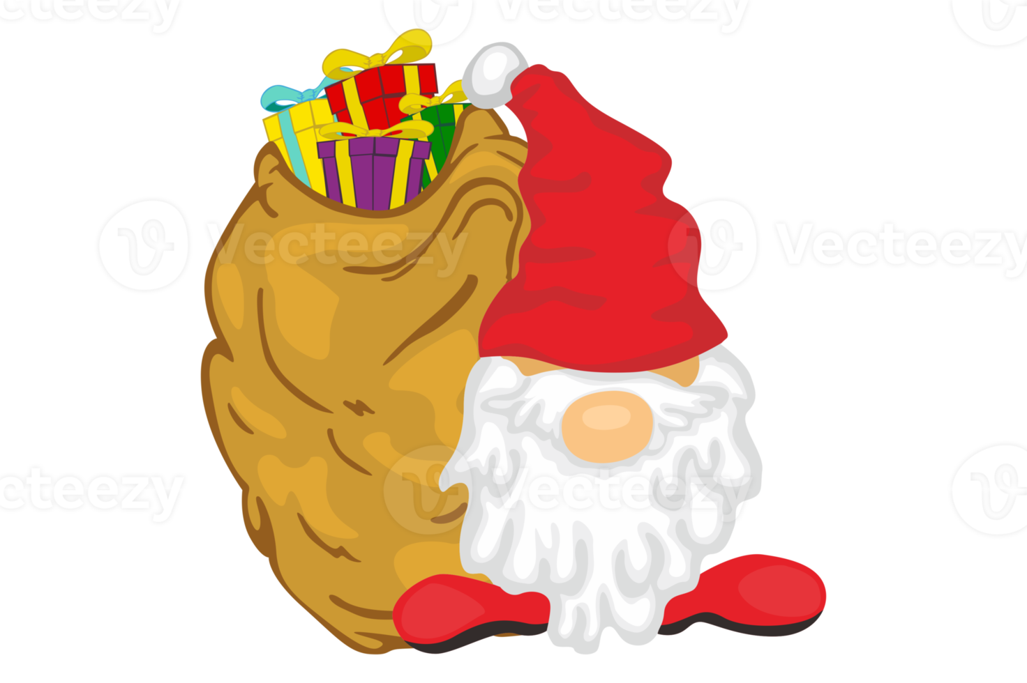 Adorable Christmas Gnome With A Stack Of Gift Boxes In A Sack 22034527 PNG