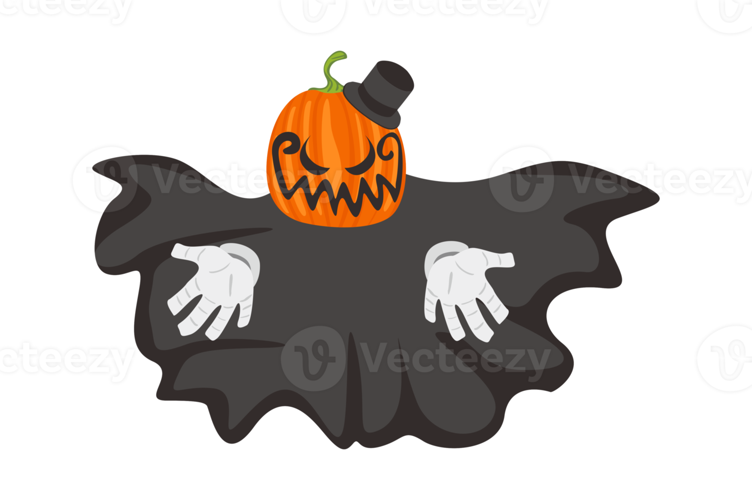 Halloween Pumpkin Headed Monster Wears Black Cloak png