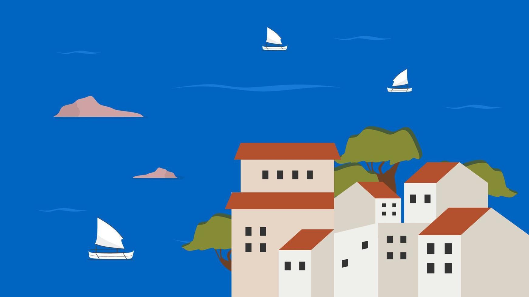 Picturesque Spanish Coastal Town with Mediterranean Sea View vector