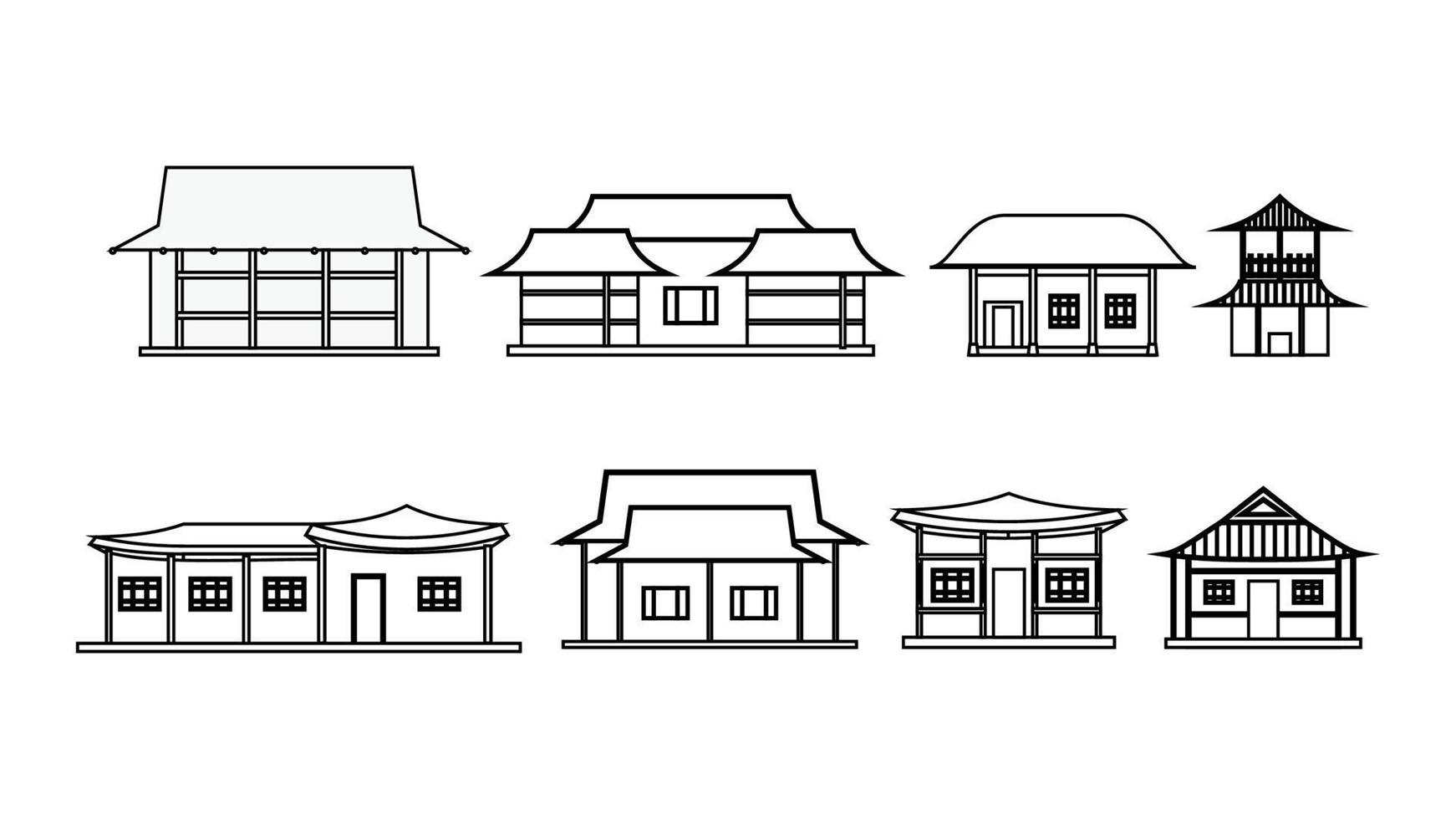 Korean House Building Set in Black and White vector