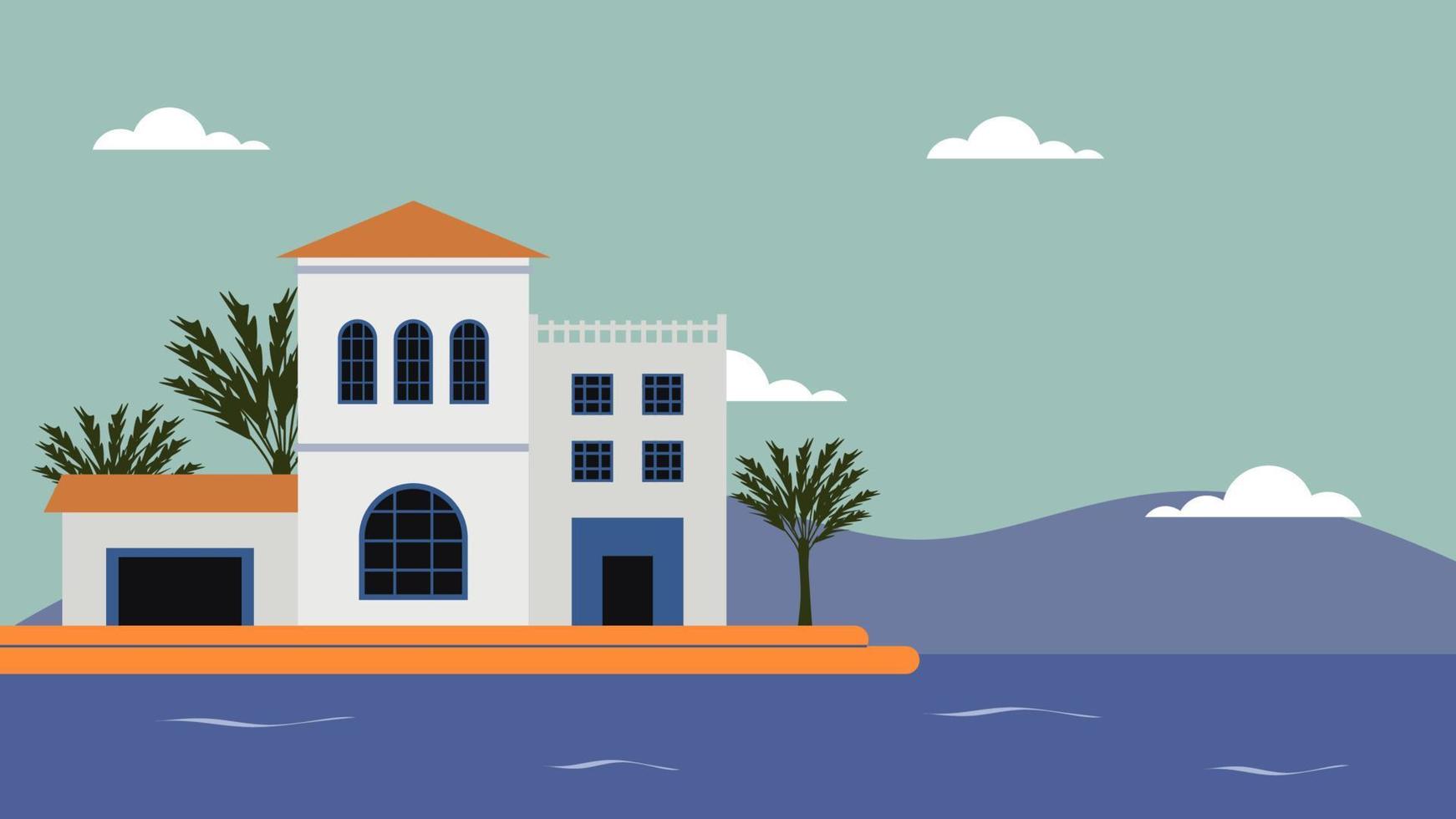 Mediterranean House with Sea View - Vector Illustration 22034892