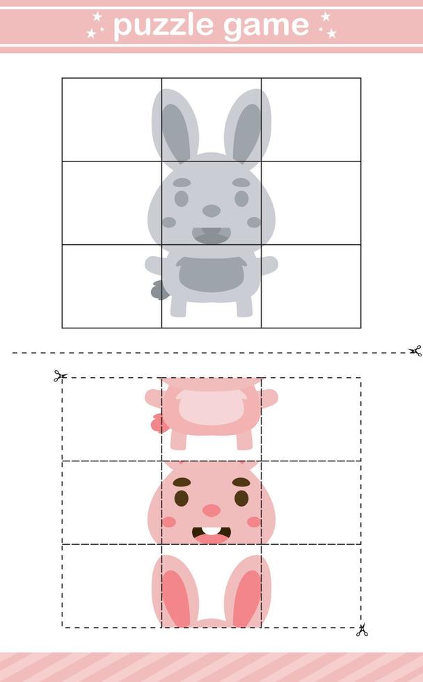 puzzle of cute animal jigsaw game for kids education worksheet game vector