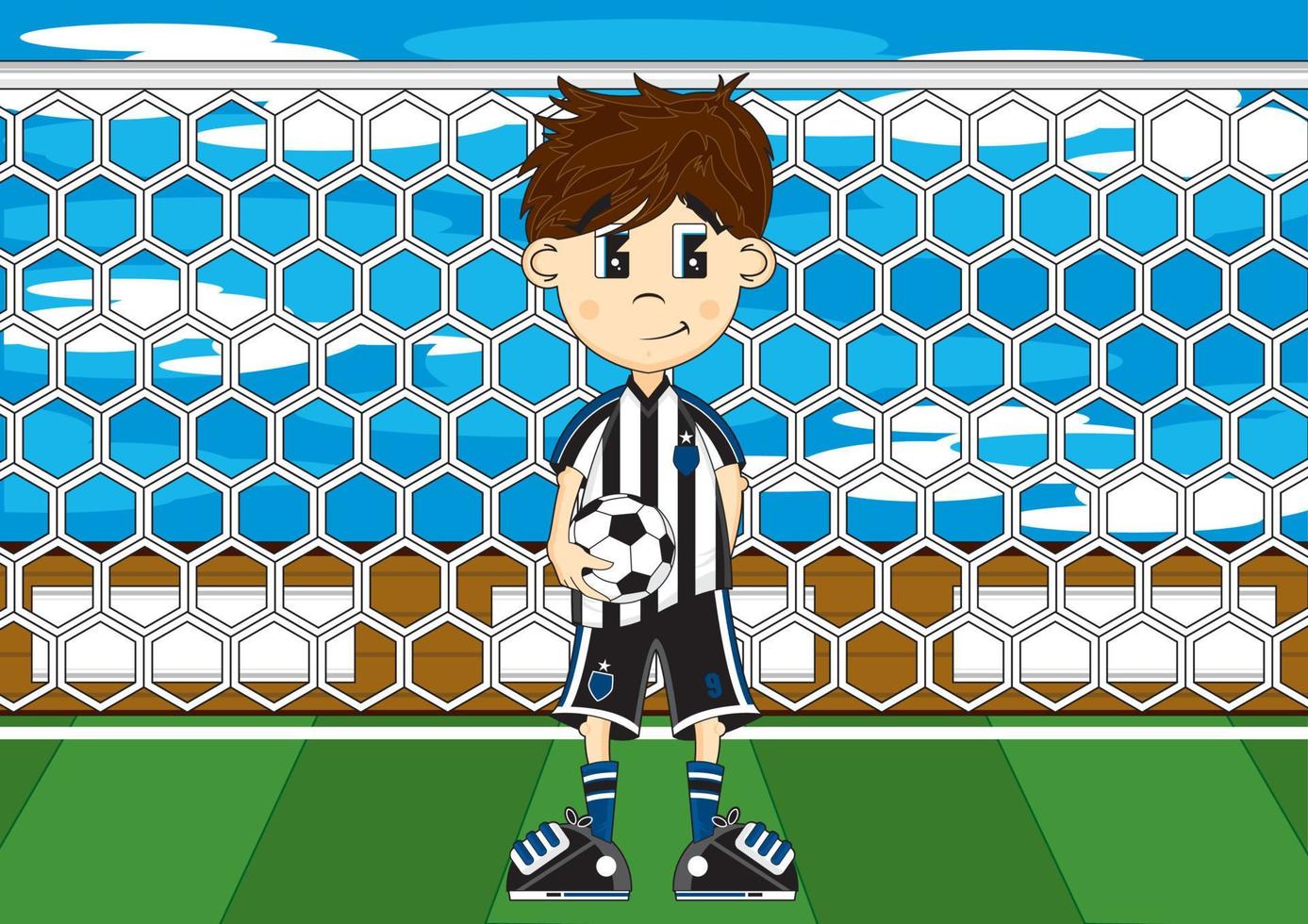 Cute Cartoon Football Soccer Player on Pitch - Sports Illustration vector