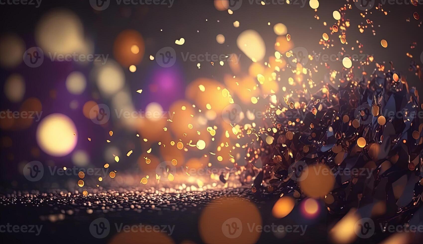 Multi-colored bright confetti on a backdrop with bokeh effect. Abstract glamour texture for holiday party. . photo