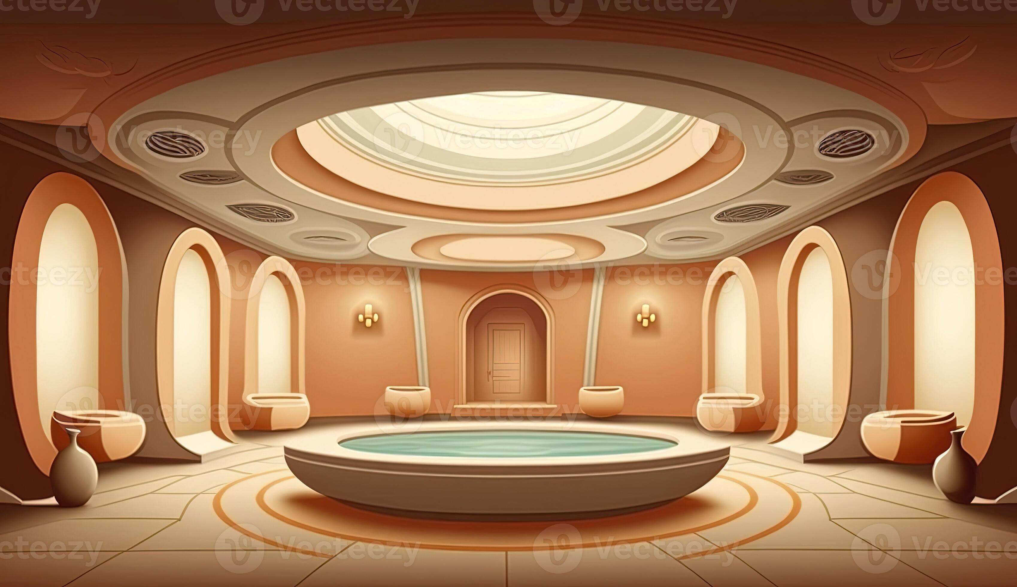 Elegant luxury royal wellness bathtub spa interior, poster for spa