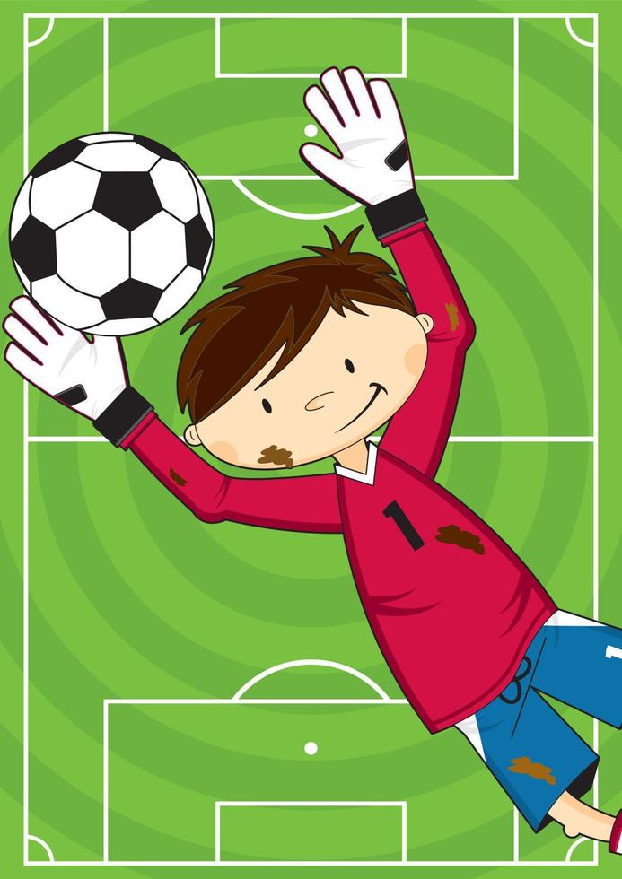 Cute Cartoon Football Soccer Goalkeeper on Pitch - Sports Illustration vector