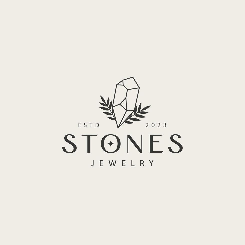 Gemstone logo design template. Geometric stone with floral illustration. vector