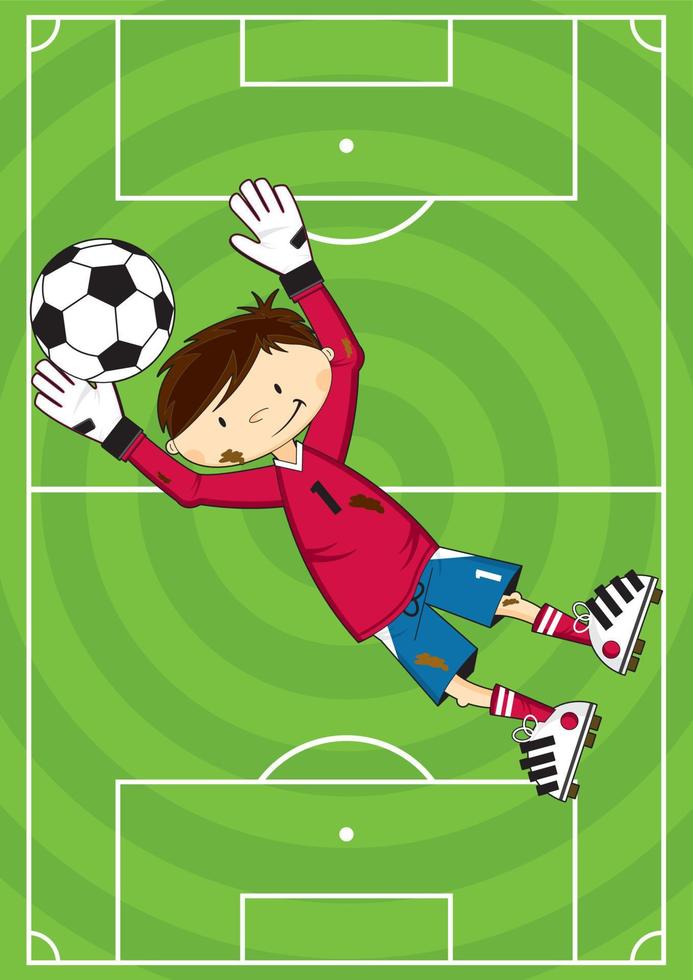 Cute Cartoon Football Soccer Goalkeeper on Pitch - Sports Illustration vector