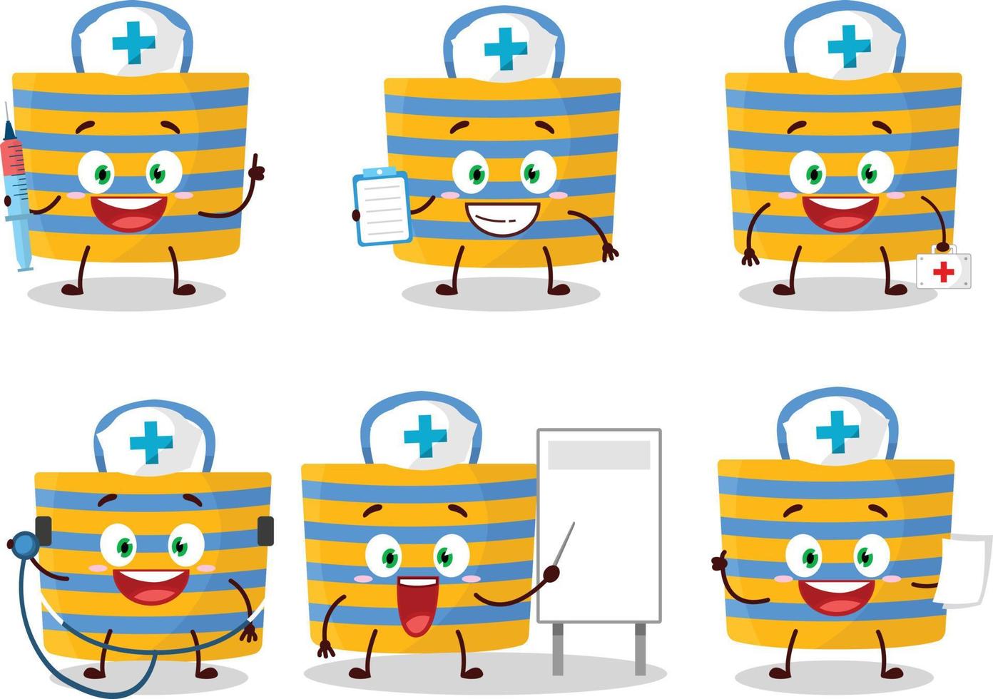 médico profesión emoticon con playa bolso dibujos animados personaje vector