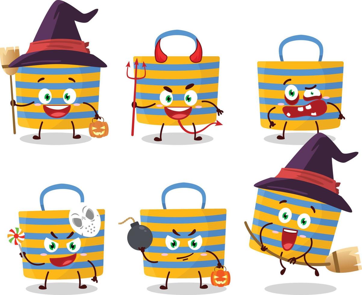 Halloween expression emoticons with cartoon character of beach bag vector