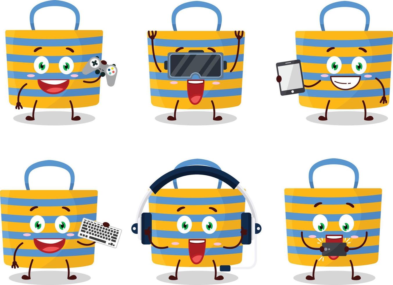 Beach bag cartoon character are playing games with various cute emoticons vector