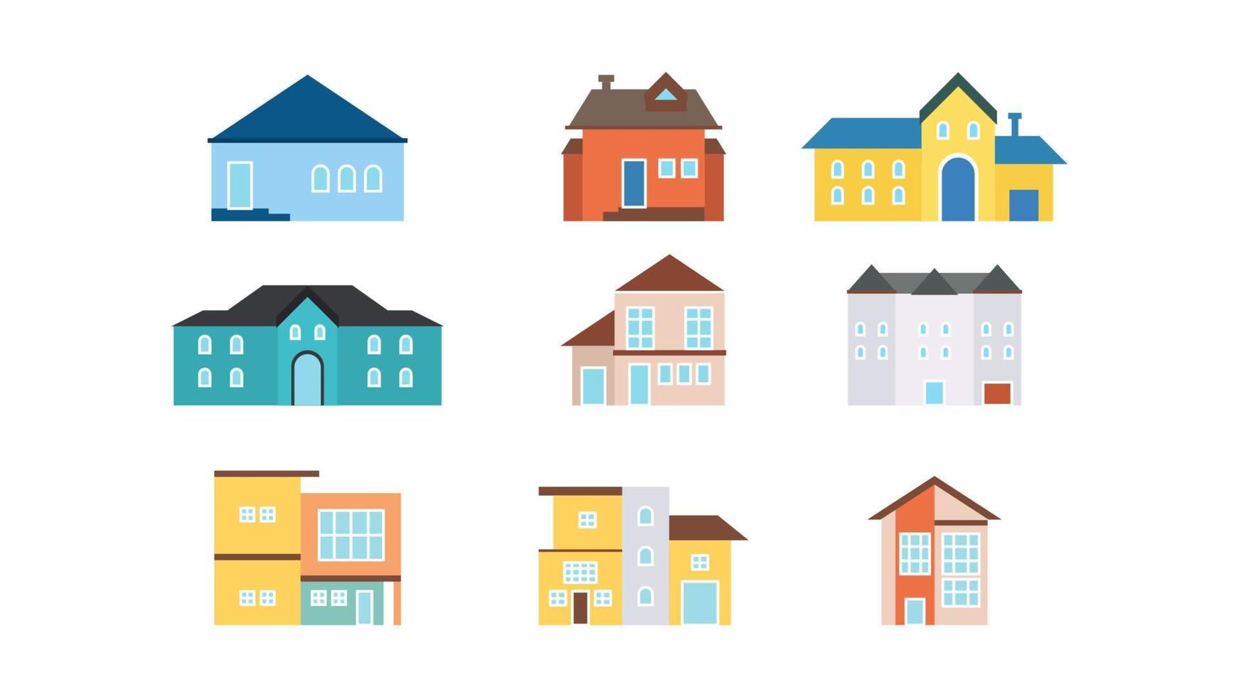 cottage house buildings set colorful. quaint cottages design. vector