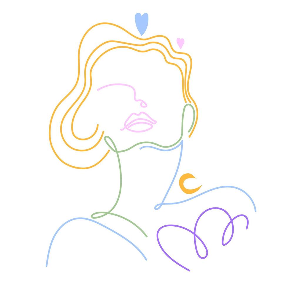 línea Arte de colores mujer silueta. vector ilustración.