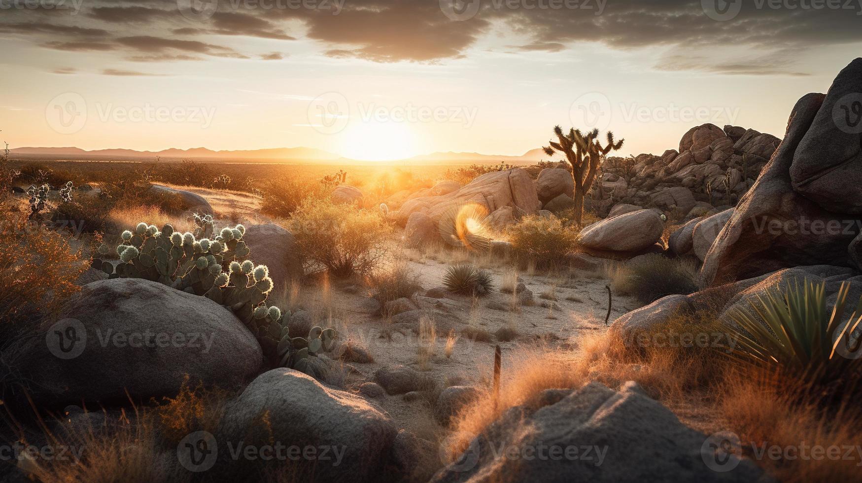 puesta de sol en Joshua árbol nacional parque, California, unido estados foto