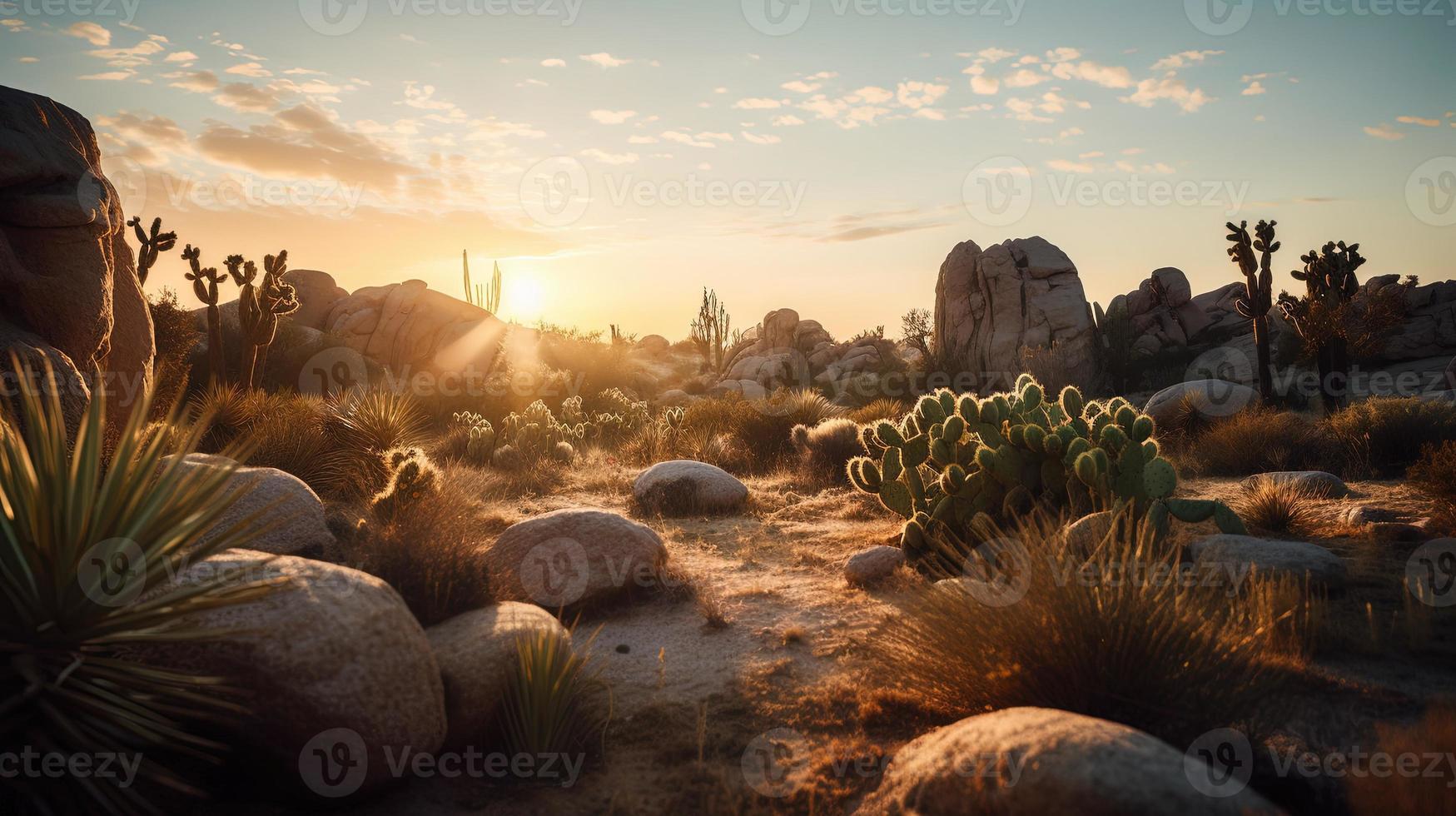 puesta de sol en Joshua árbol nacional parque, California, unido estados foto