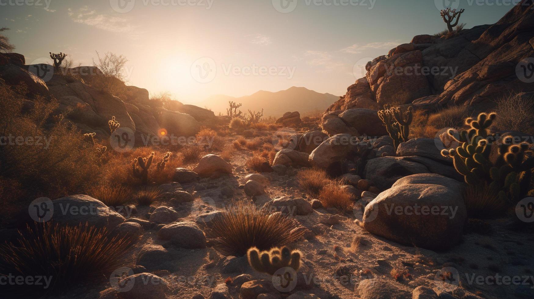 puesta de sol en Joshua árbol nacional parque, California, unido estados foto