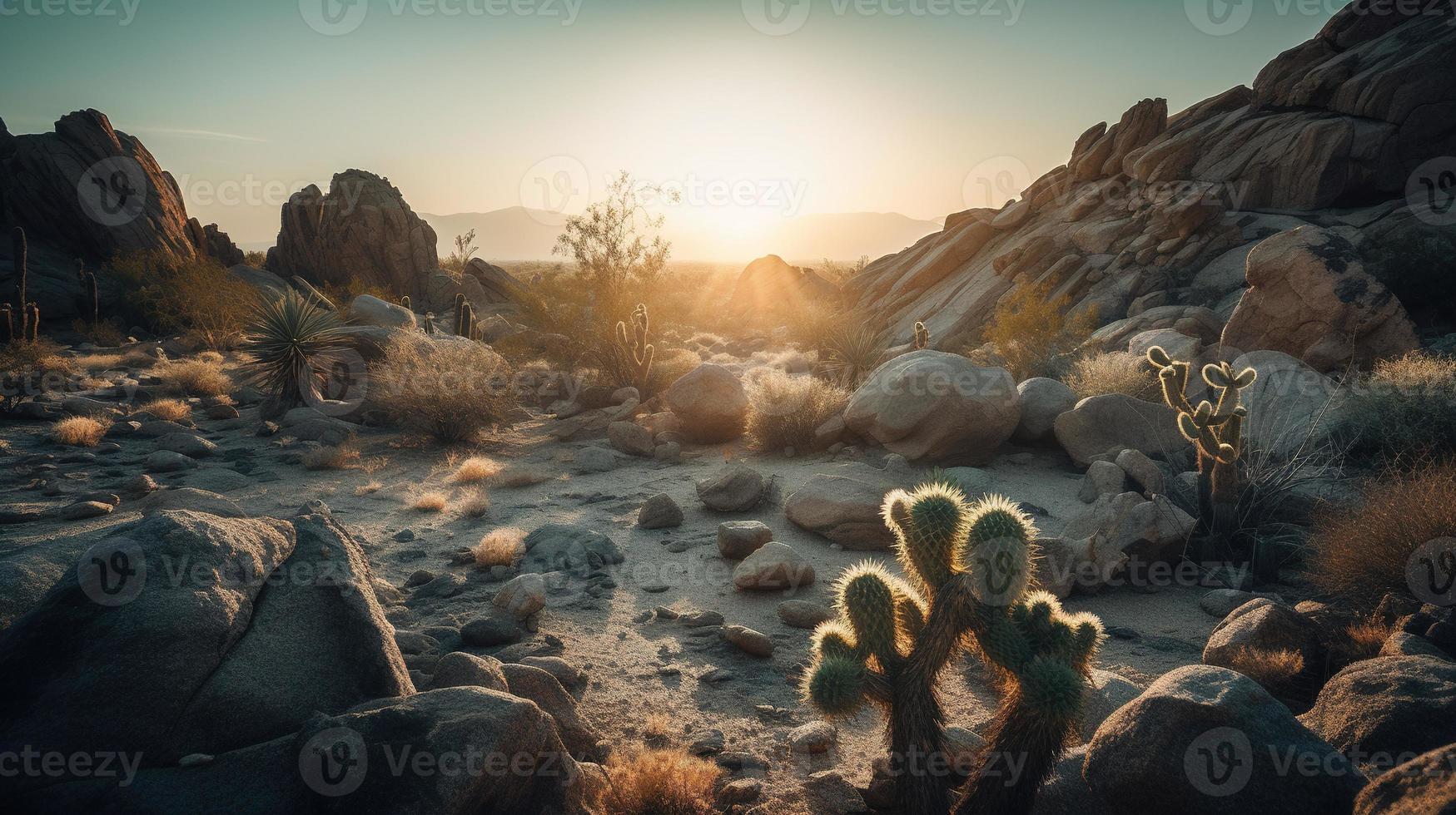 puesta de sol en Joshua árbol nacional parque, California, unido estados foto