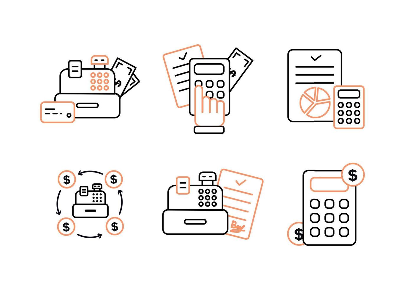 Finance. Vector illustration set of icons of settlement operations, accounting