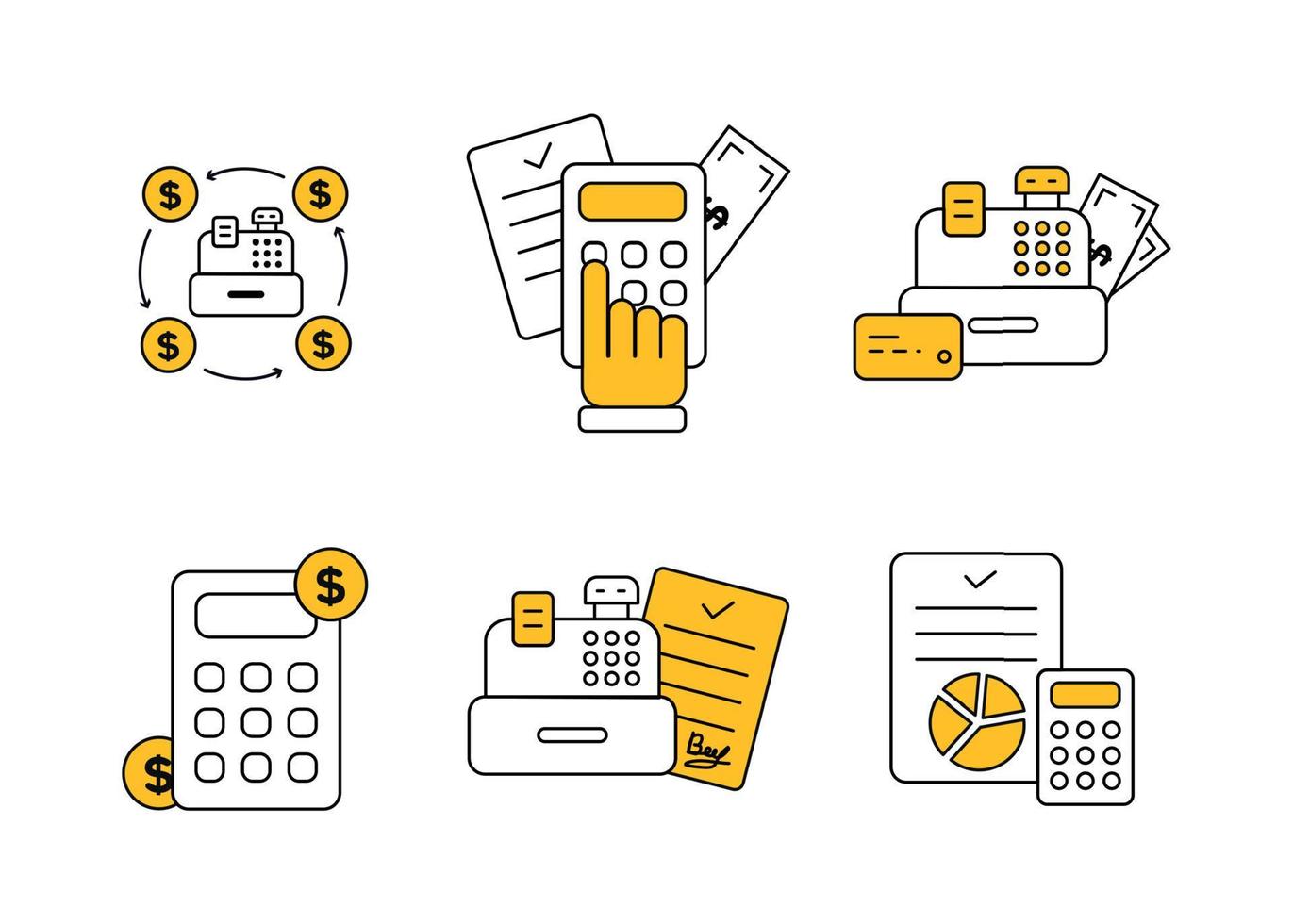 finanzas. vector ilustración conjunto de íconos de asentamiento operaciones, contabilidad