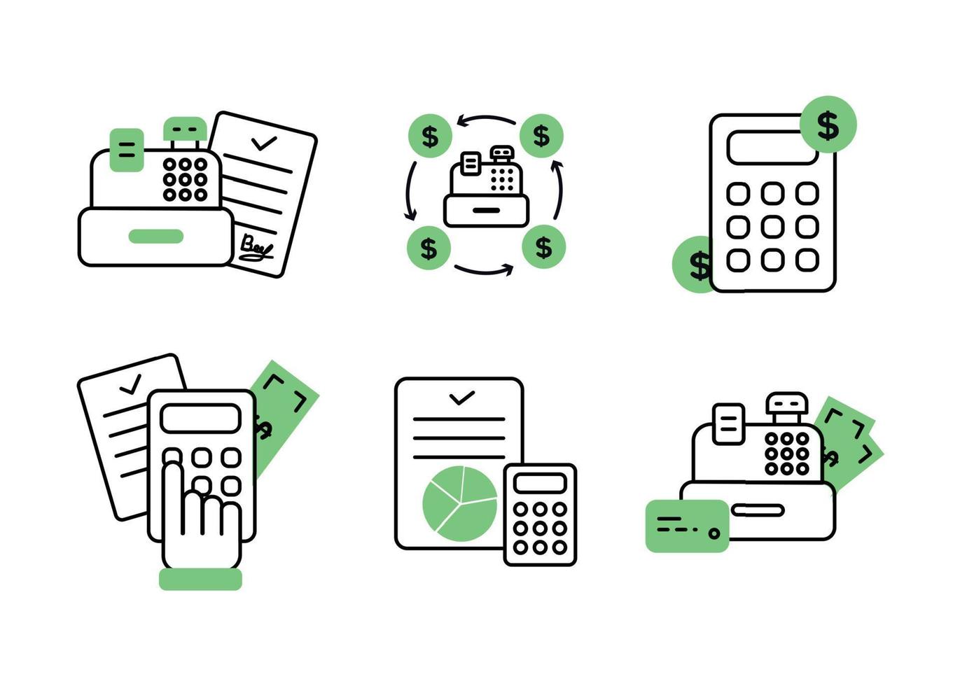 Finance. Vector illustration set of icons of settlement operations, accounting