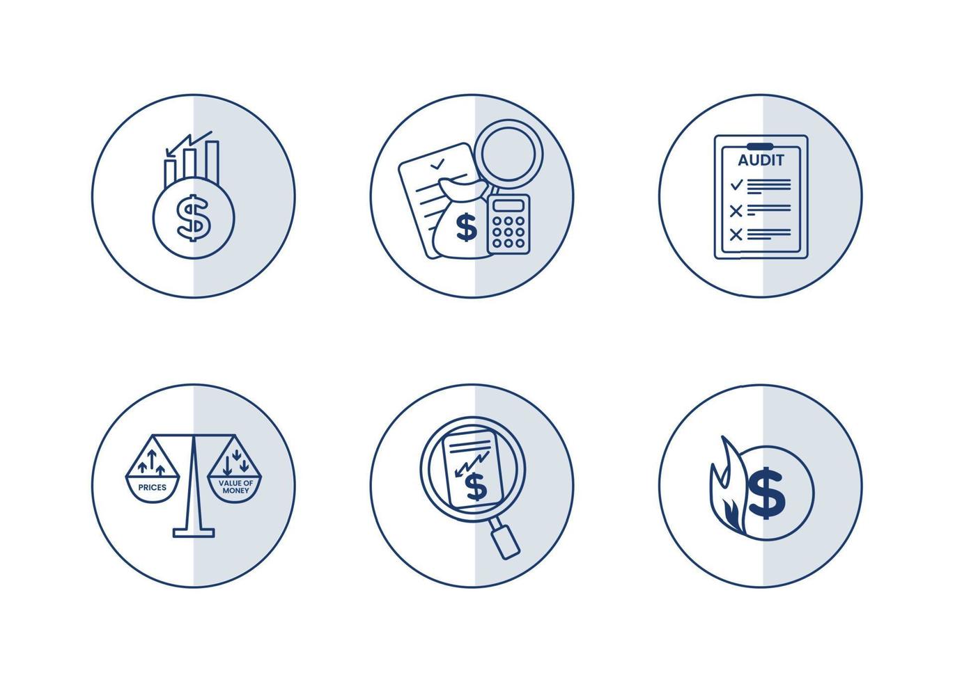 Finance. Vector illustration set of inflation icons, audit